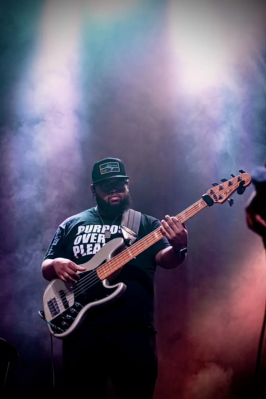Benjamin Parker performing live bass