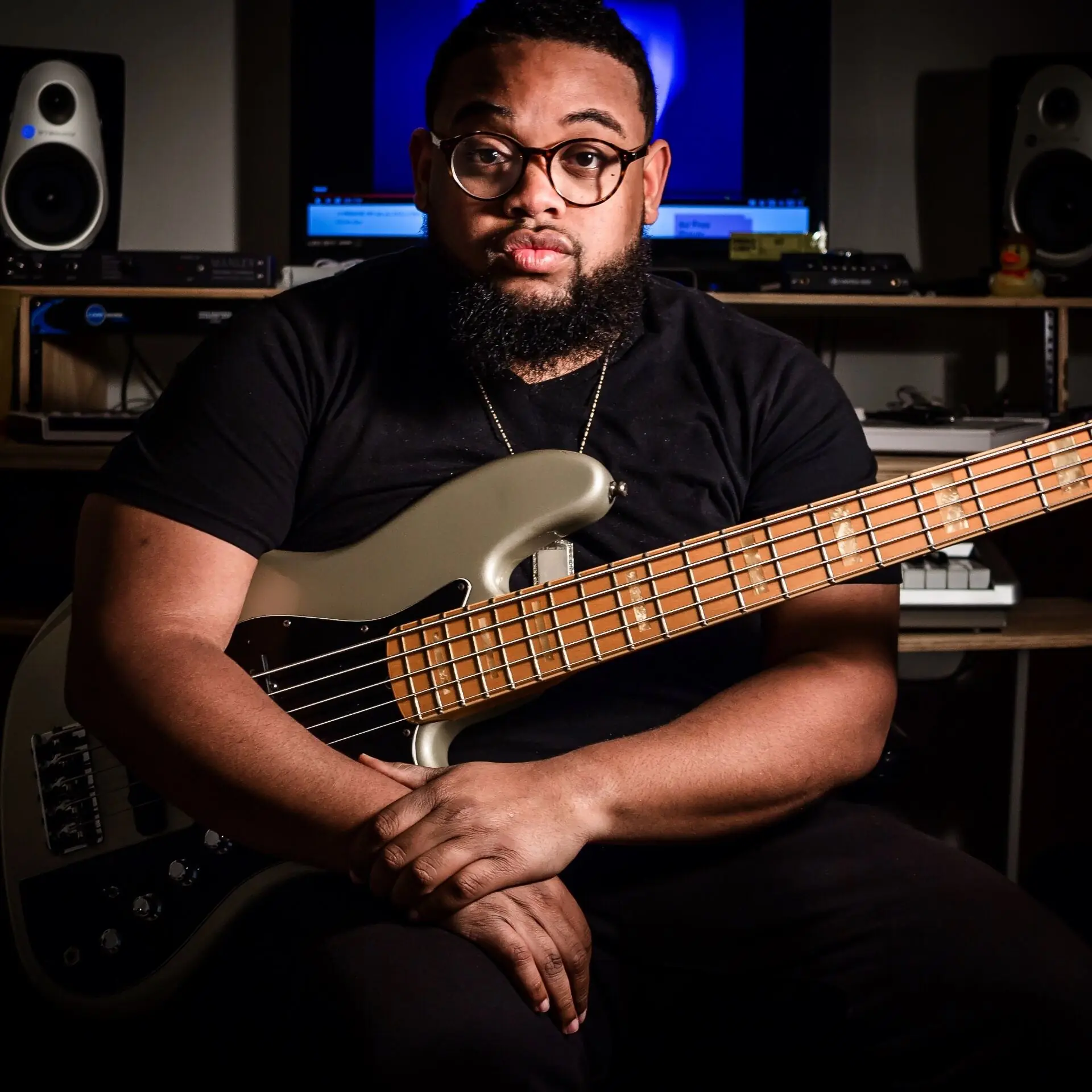 Portrait of Benjamin Parker, bass player and musical director